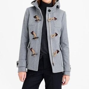 J Crew Gray Melton Wool Duffle Coat with Hood and Toggle Fasten 4 fall winter